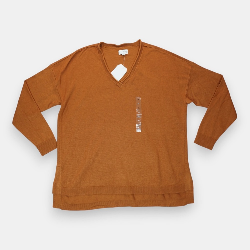 NWT Wonderly Women's‎ Sweater Brown Pullover V Neck  Medium Long Sleeve
